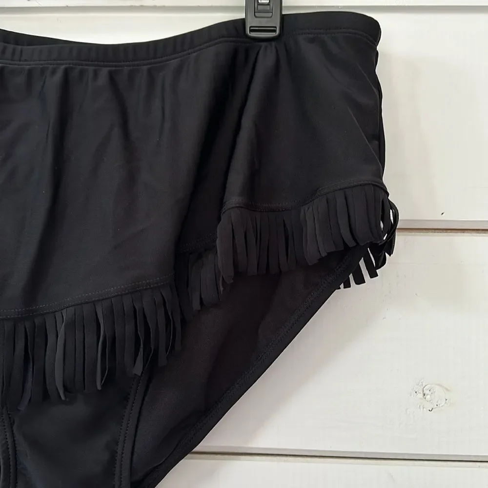 Swimsuits For All Fringe Sarong Swim Skirt Black NEW Size 20